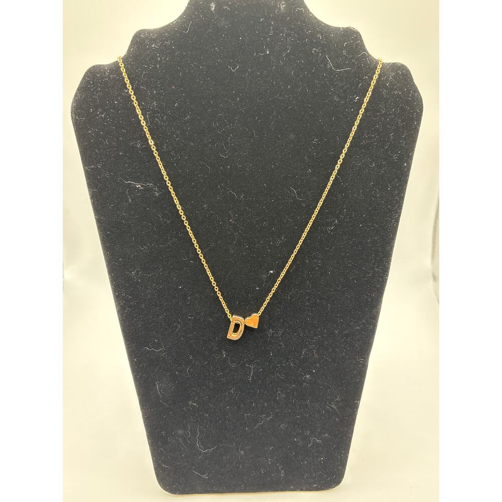 Initial D heart pendant gold toned chain necklace 18-20"